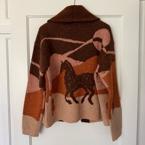 Lucky Brand Heritage Brown Horse Cardigan Sweater Size M